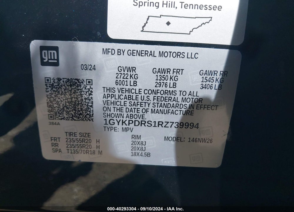 2024 CADILLAC XT6 AWD PREMIUM LUXURY VIN: 1GYKPDRS1RZ739994