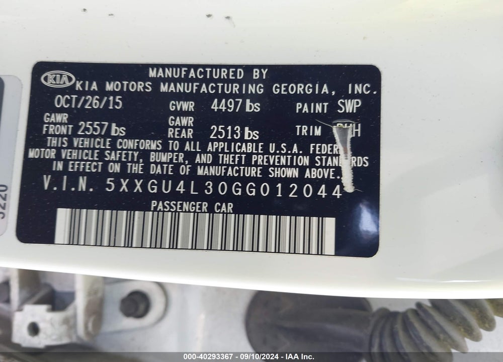 2016 KIA OPTIMA EX VIN: 5XXGU4L30GG012044