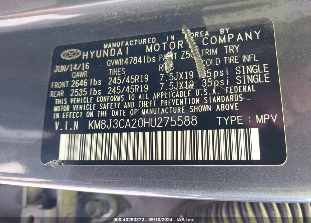 2017 HYUNDAI TUCSON LIMITED VIN: KM8J3CA20HU275588