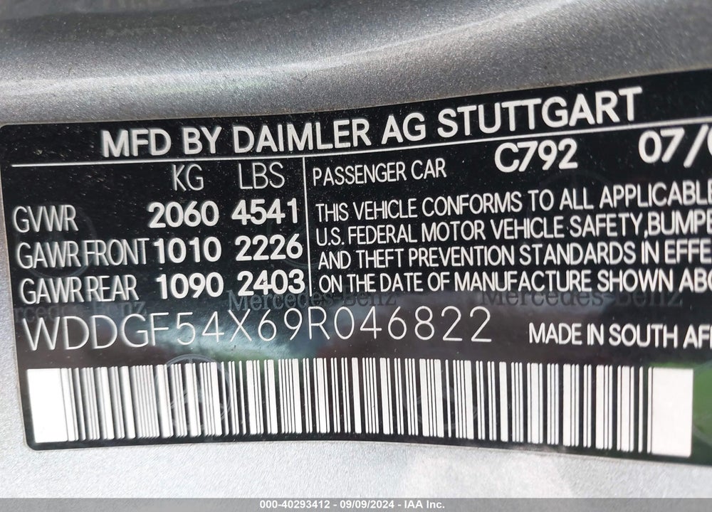 2009 MERCEDES-BENZ C 300 LUXURY/SPORT VIN: WDDGF54X69R046822
