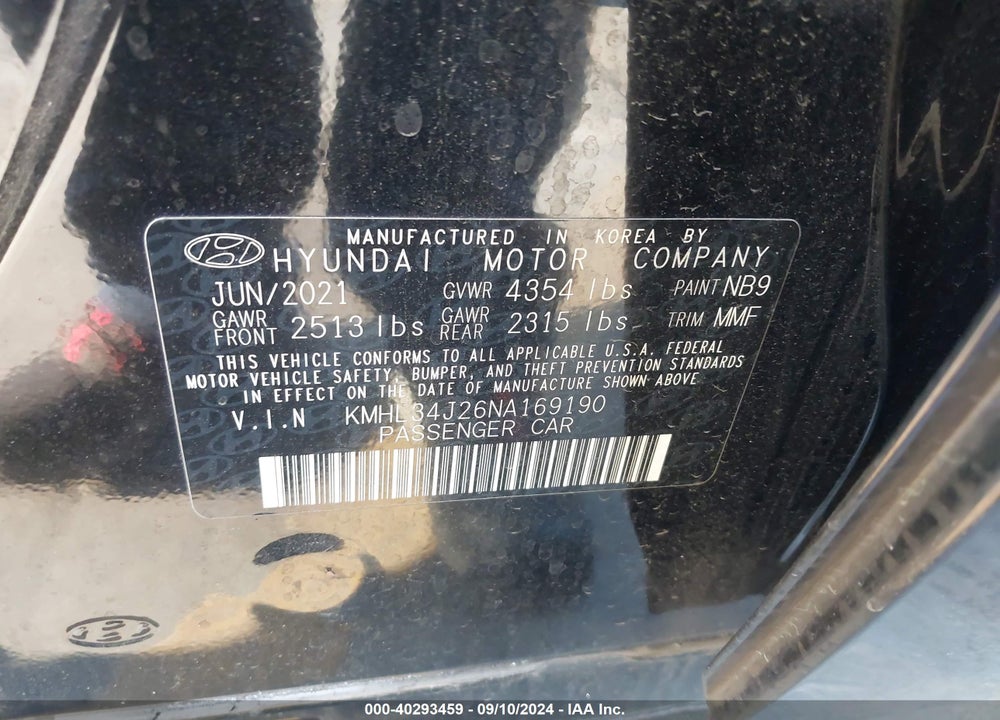 2022 HYUNDAI SONATA LIMITED VIN: KMHL34J26NA169190