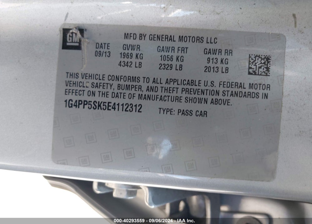 2014 BUICK VERANO VIN: 1G4PP5SK5E4112312