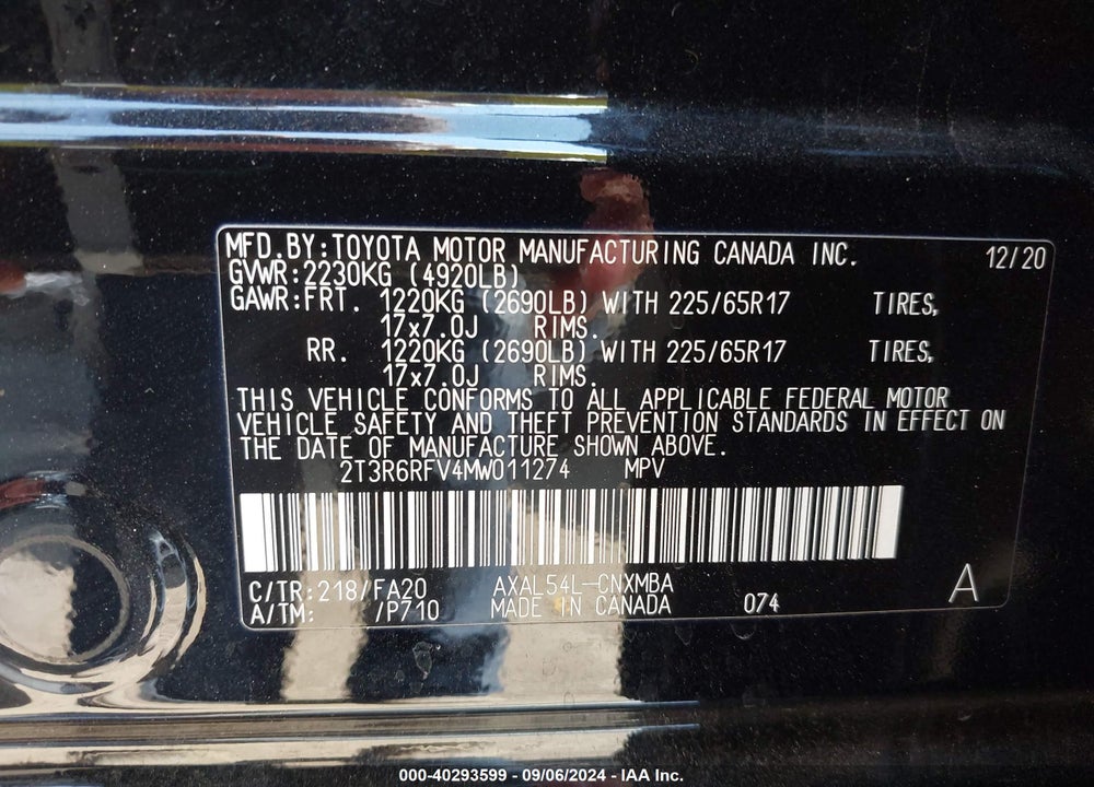 2021 TOYOTA RAV4 HYBRID XLE VIN: 2T3R6RFV4MW011274