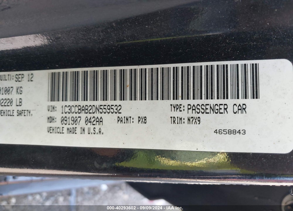 2013 CHRYSLER 200 LX VIN: 1C3CCBAB2DN559532