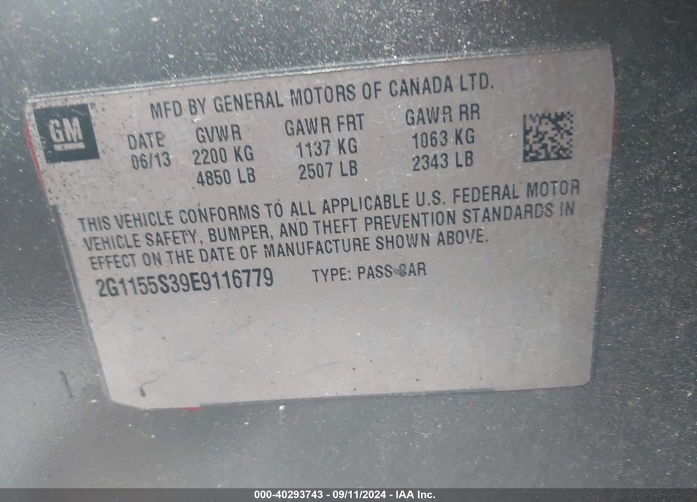 2014 CHEVROLET IMPALA VIN: 2G1155S39E9116779