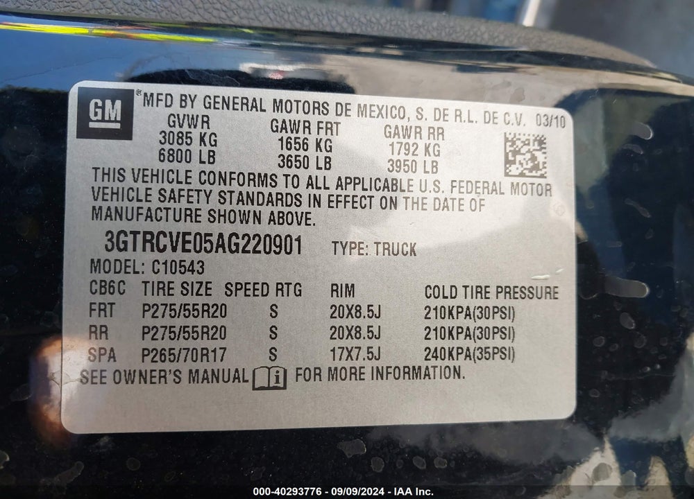 2010 GMC SIERRA 1500 SLE VIN: 3GTRCVE05AG220901