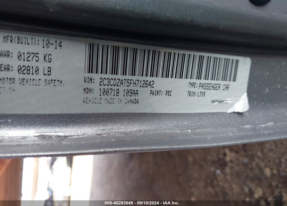 2015 DODGE CHALLENGER R/T VIN: 2C3CDZAT5FH712642