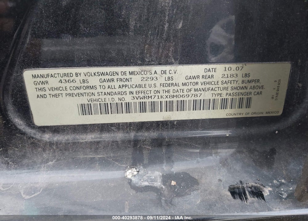 2008 VOLKSWAGEN JETTA SE/SEL VIN: 3VWRM71KX8M069787