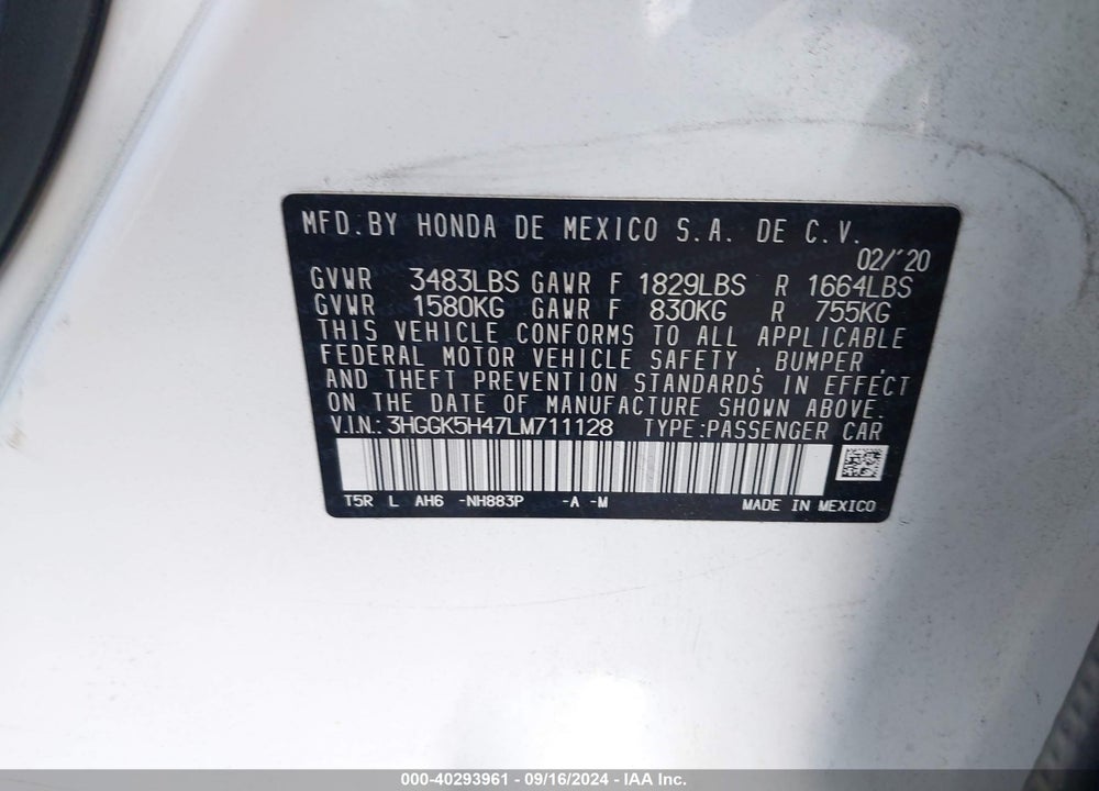 2020 HONDA FIT LX VIN: 3HGGK5H47LM711128