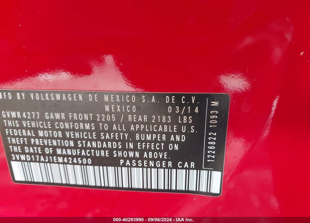 2014 VOLKSWAGEN JETTA 1.8T SE VIN: 3VWD17AJ1EM424500
