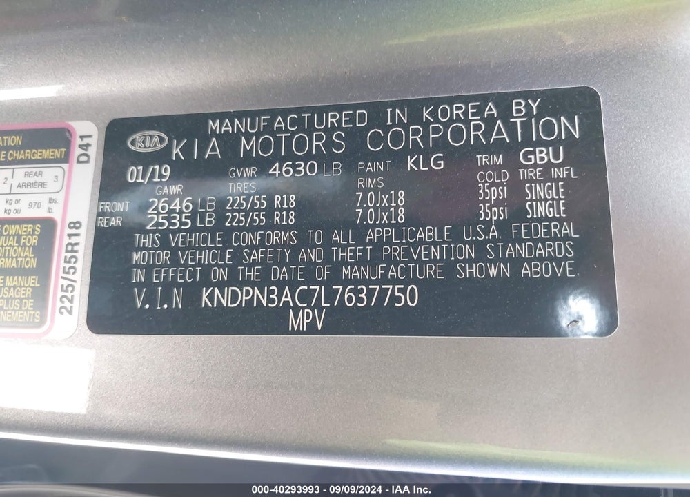 2020 KIA SPORTAGE EX VIN: KNDPN3AC7L7637750