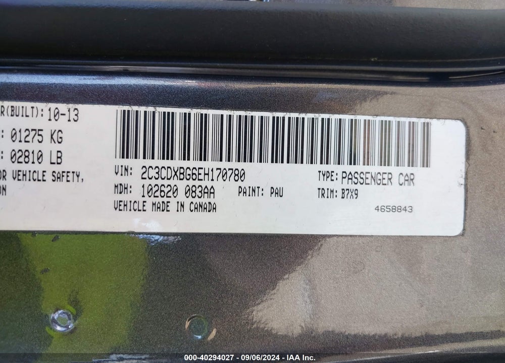 2014 DODGE CHARGER SE VIN: 2C3CDXBG6EH170780