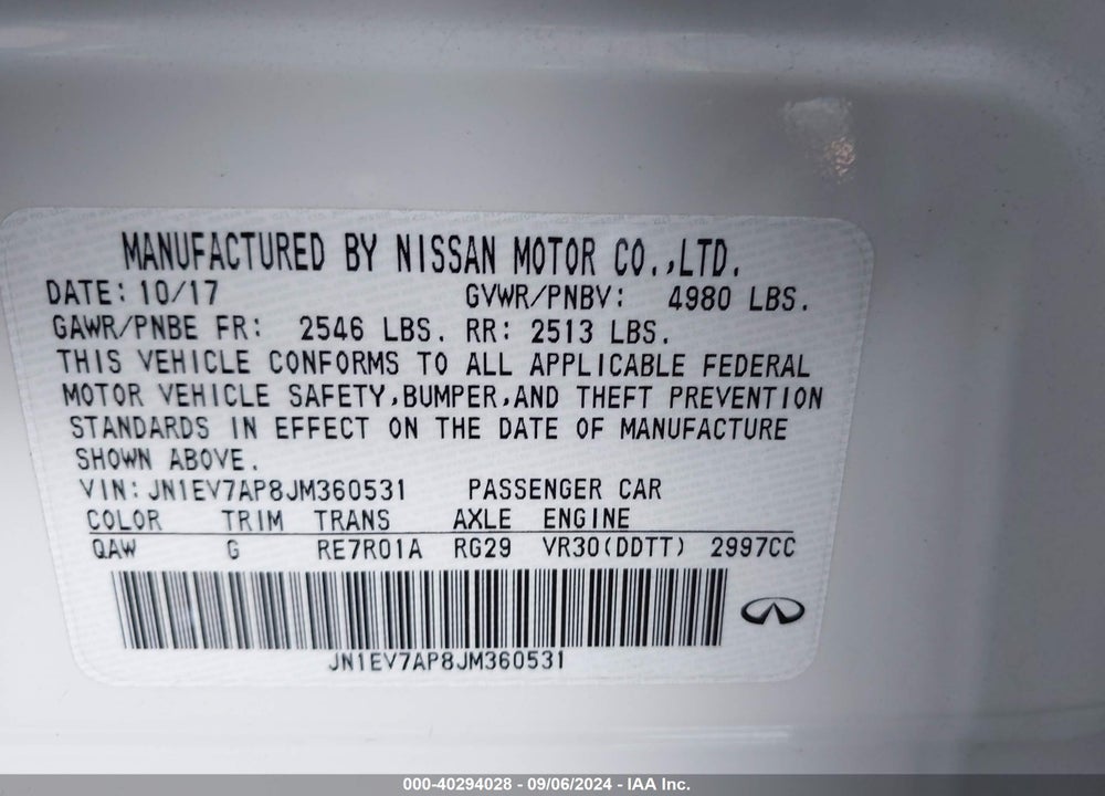 2018 INFINITI Q50 3.0T LUXE VIN: JN1EV7AP8JM360531