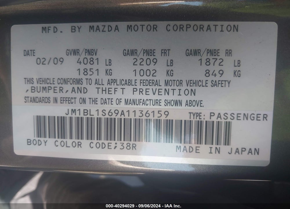 2010 MAZDA 3 S SPORT VIN: JM1BL1S69A1136159