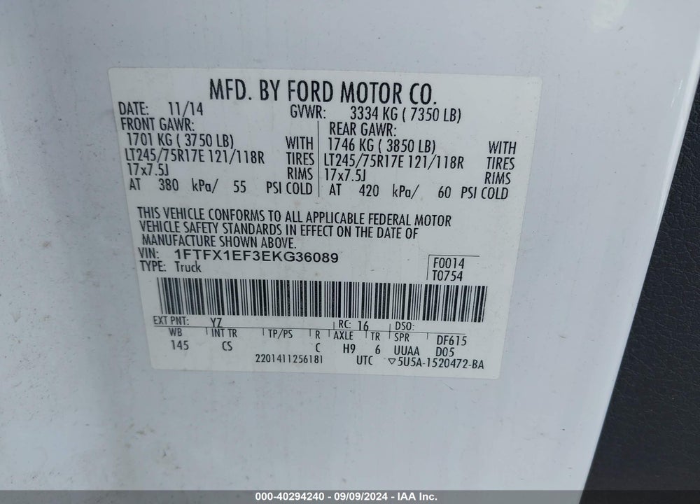 2014 FORD F-150 XL VIN: 1FTFX1EF3EKG36089