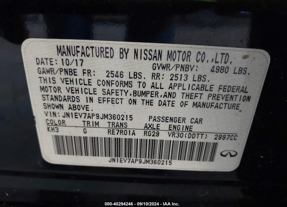 2018 INFINITI Q50 3.0T LUXE VIN: JN1EV7AP9JM360215