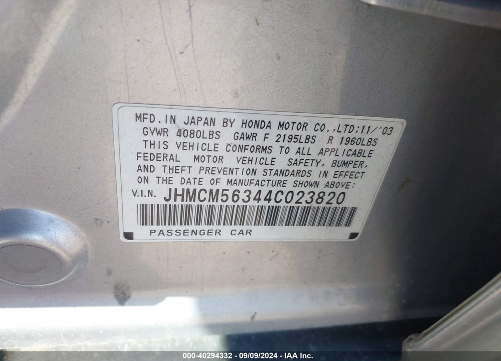 2004 HONDA ACCORD 2.4 LX VIN: JHMCM56344C023820
