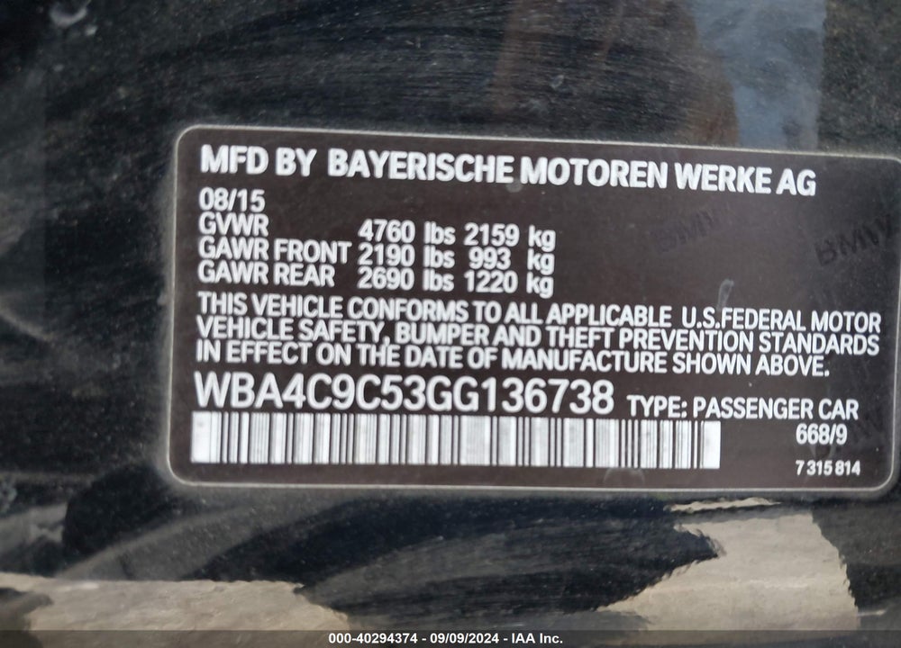 2016 BMW 428I GRAN COUPE XDRIVE VIN: WBA4C9C53GG136738