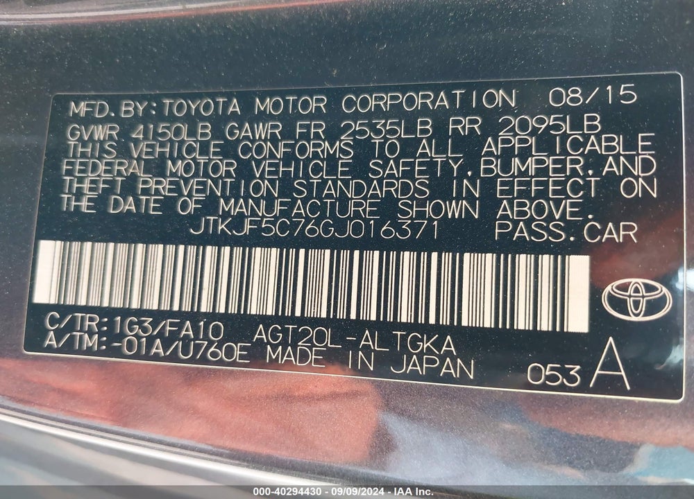 2016 SCION TC VIN: JTKJF5C76GJ016371