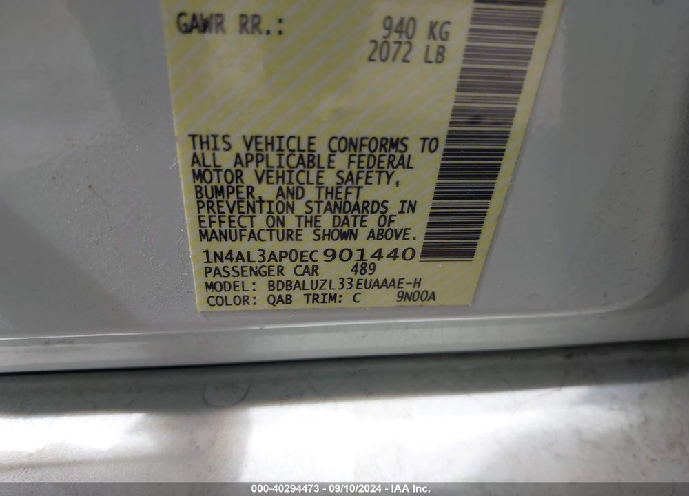 2014 NISSAN ALTIMA 2.5 SV VIN: 1N4AL3AP0EC901440