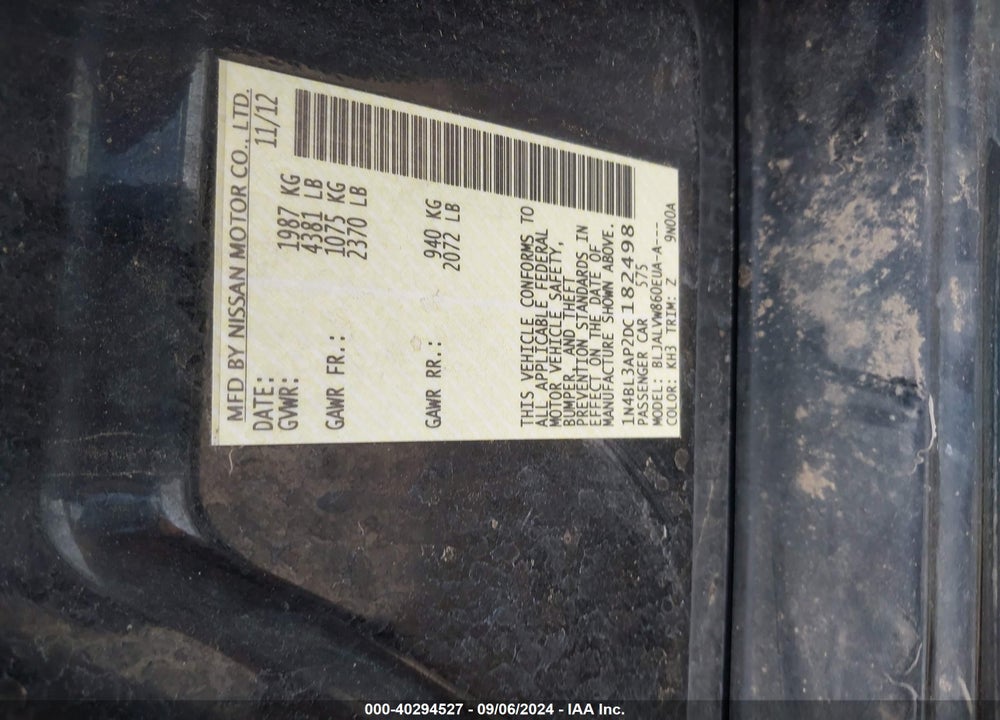 2013 NISSAN ALTIMA 3.5 SL VIN: 1N4BL3AP2DC182498