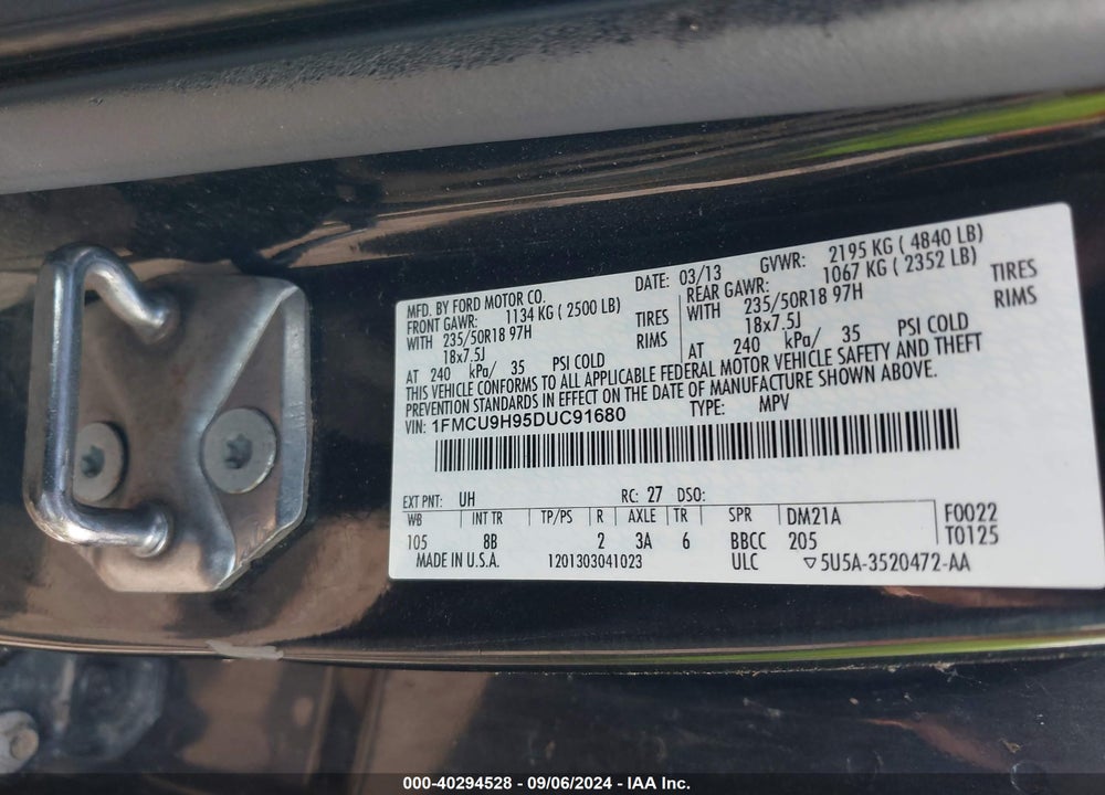 2013 FORD ESCAPE SEL VIN: 1FMCU9H95DUC91680
