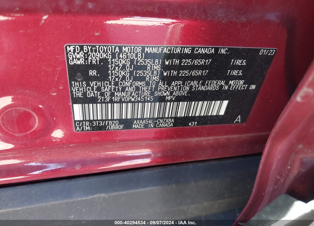 2023 TOYOTA RAV4 LE VIN: 2T3F1RFV0PW345145