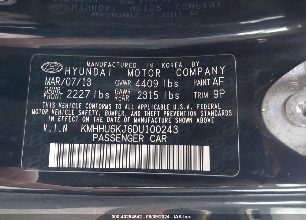 2013 HYUNDAI GENESIS 3.8 TRACK VIN: KMHHU6KJ6DU100243