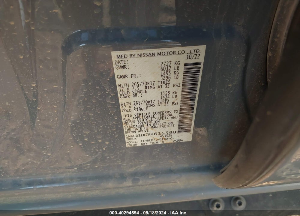 2023 NISSAN FRONTIER PRO-4X 4X4 VIN: 1N6ED1EK7PN615598