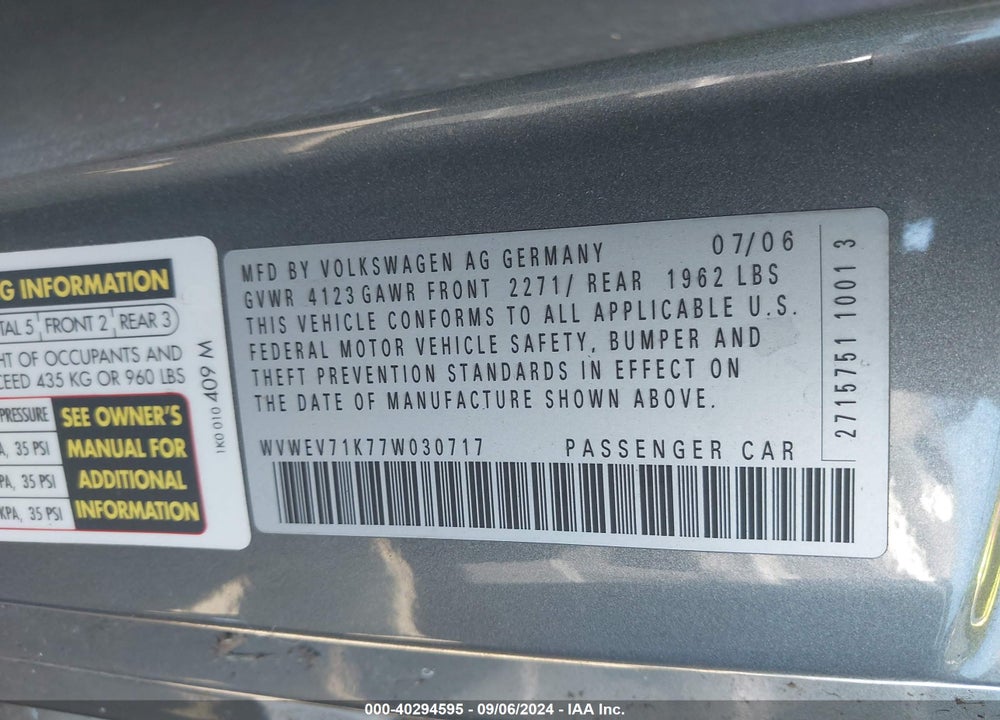 2007 VOLKSWAGEN GTI 2-DOOR VIN: WVWEV71K77W030717