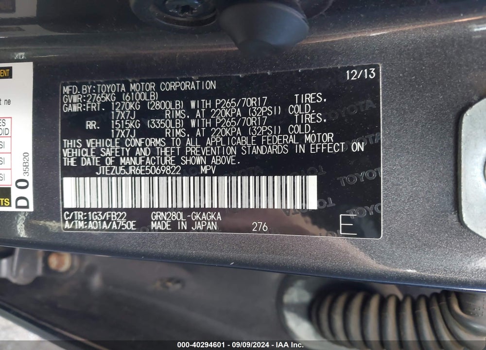 2014 TOYOTA 4RUNNER LIMITED/SR5/SR5 PREMIUM VIN: JTEZU5JR6E5069822