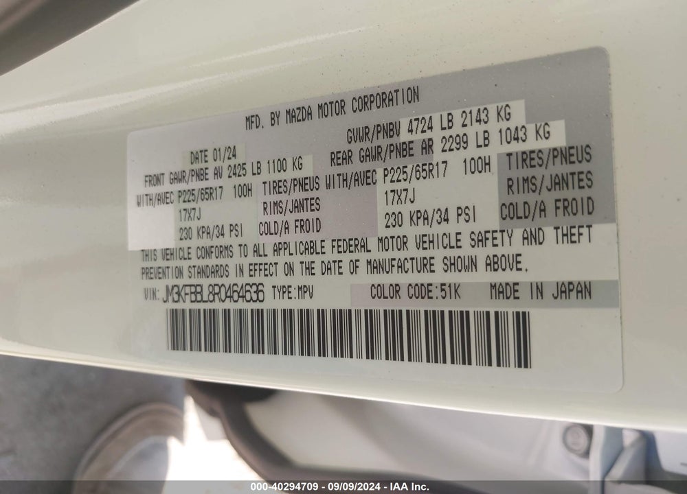 2024 MAZDA CX-5 2.5 S SELECT VIN: JM3KFBBL8R0464636