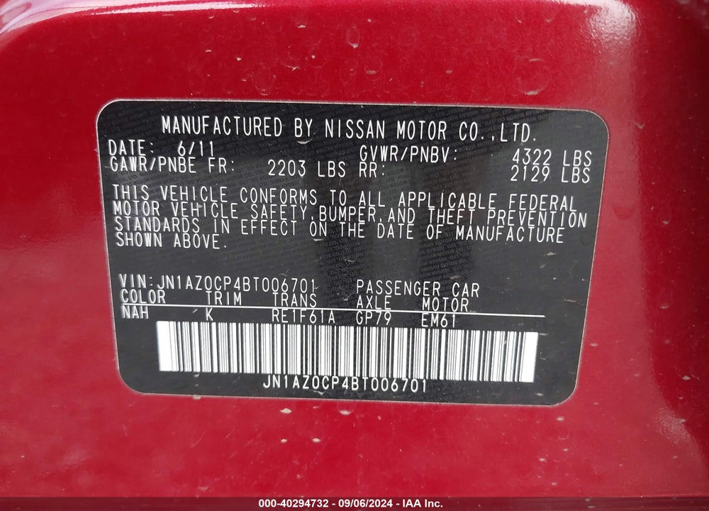 2011 NISSAN LEAF SL VIN: JN1AZ0CP4BT006701
