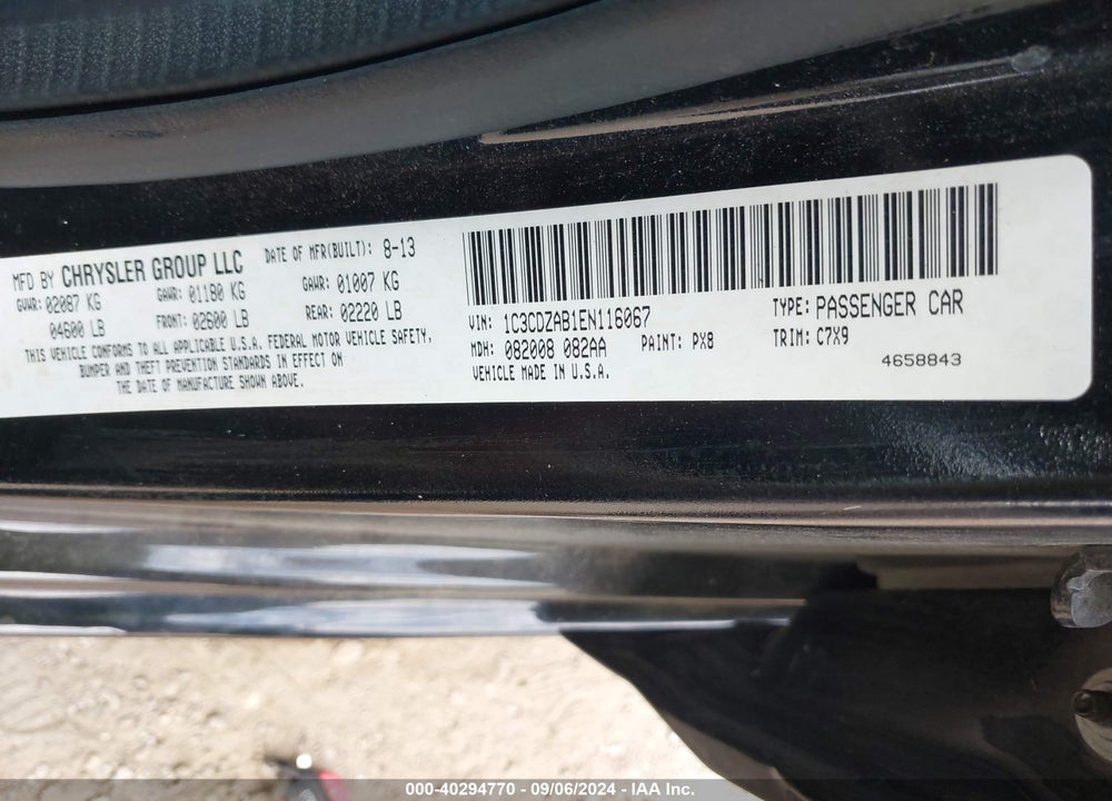 2014 DODGE AVENGER VIN: 1C3CDZAB1EN116067