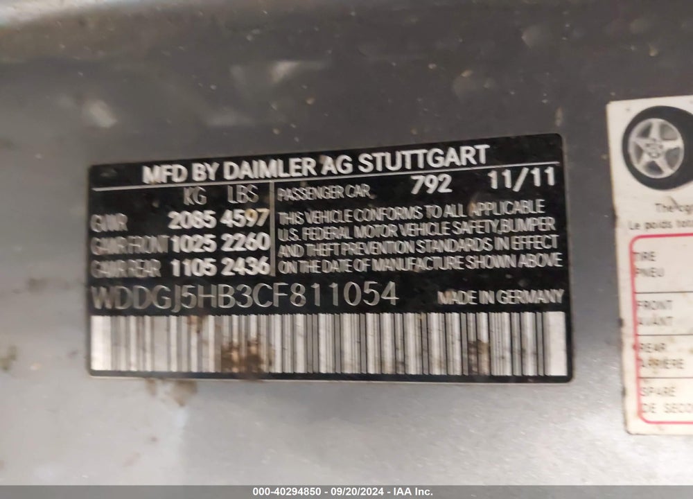 2012 MERCEDES-BENZ C 350 SPORT VIN: WDDGJ5HB3CF811054
