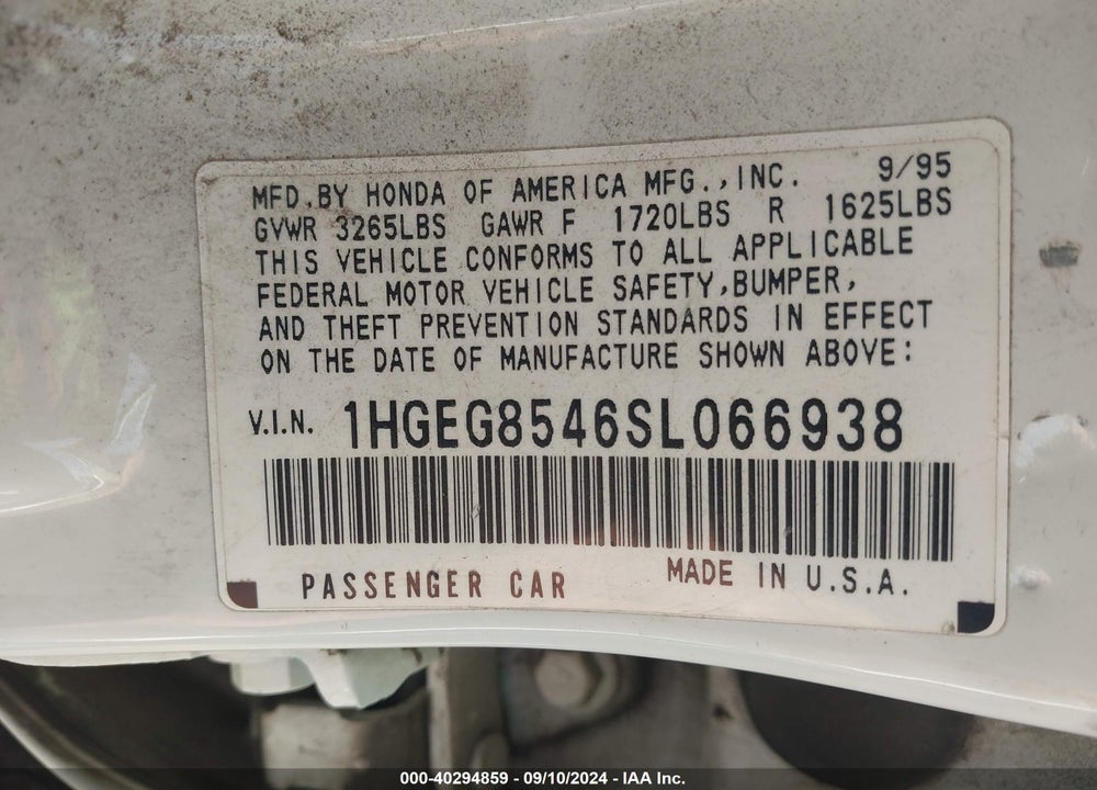 1995 HONDA CIVIC DX/LX VIN: 1HGEG8546SL066938