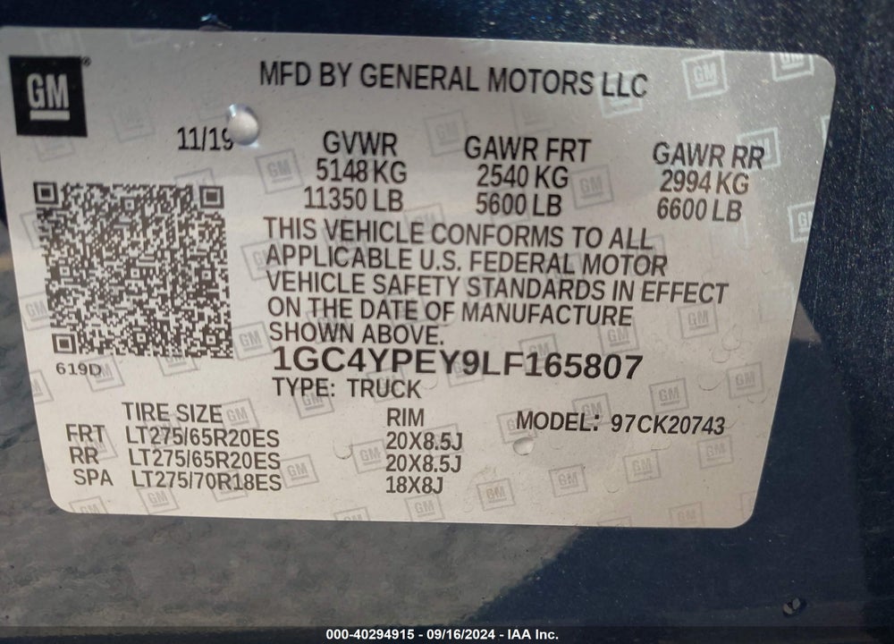 2020 CHEVROLET SILVERADO 2500HD 4WD STANDARD BED LTZ VIN: 1GC4YPEY9LF165807