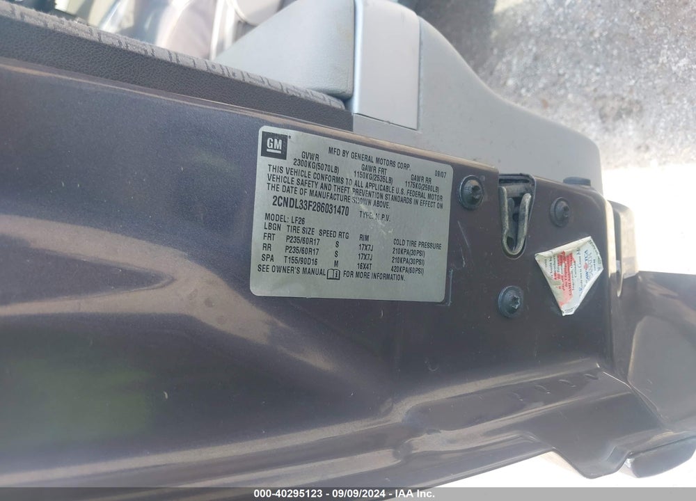2008 CHEVROLET EQUINOX LT VIN: 2CNDL33F286031470