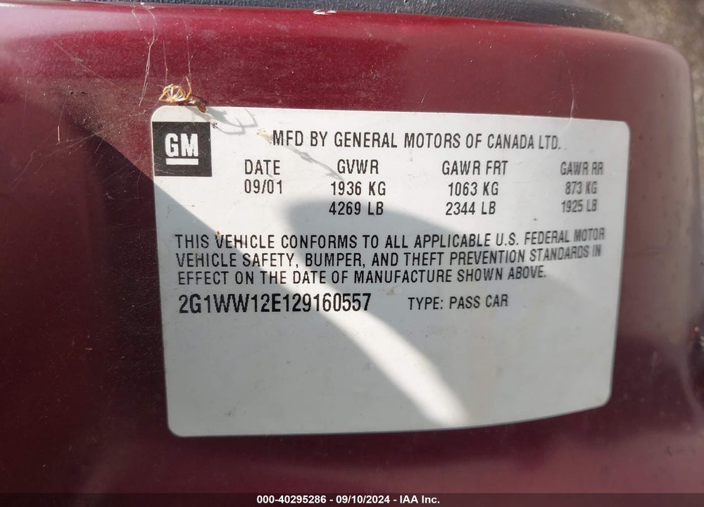 2002 CHEVROLET MONTE CARLO LS VIN: 2G1WW12E129160557