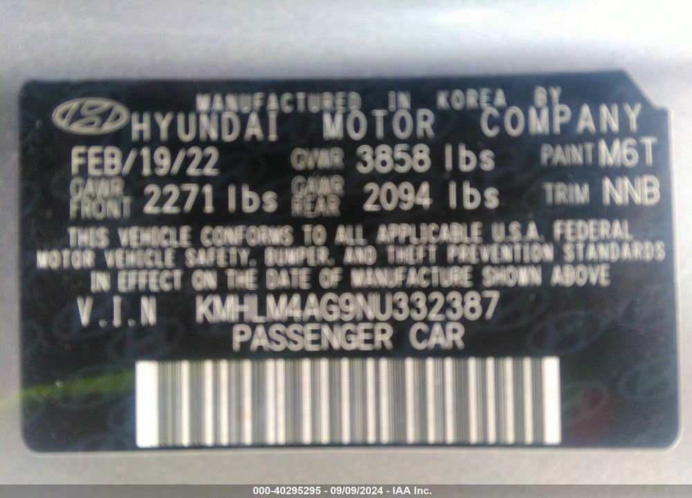 2022 HYUNDAI ELANTRA SEL VIN: KMHLM4AG9NU332387