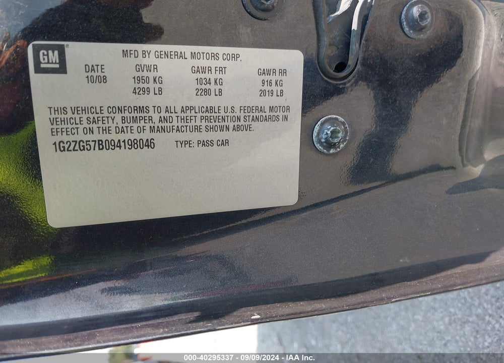 2009 PONTIAC G6 VIN: 1G2ZG57B094198046