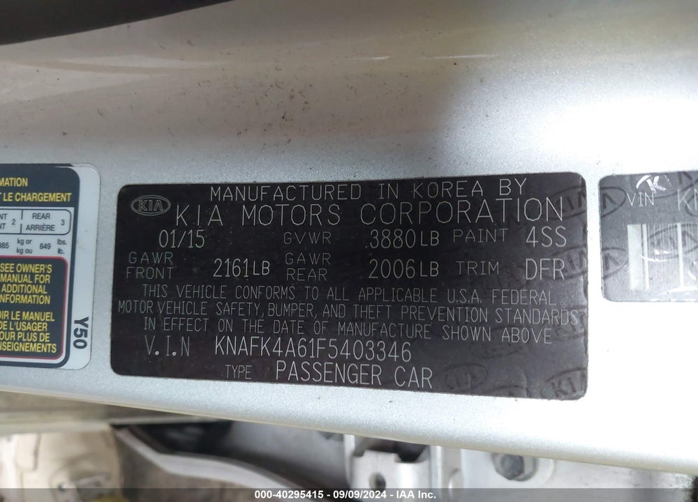2015 KIA FORTE LX VIN: KNAFK4A61F5403346