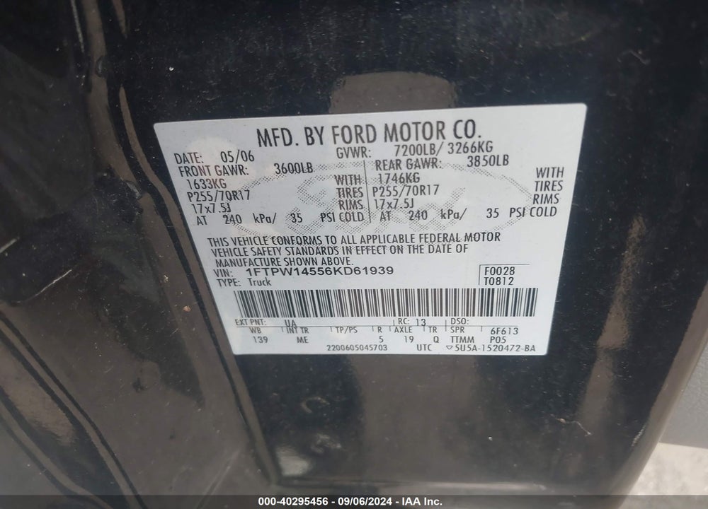 2006 FORD F-150 FX4/LARIAT/XLT VIN: 1FTPW14556KD61939