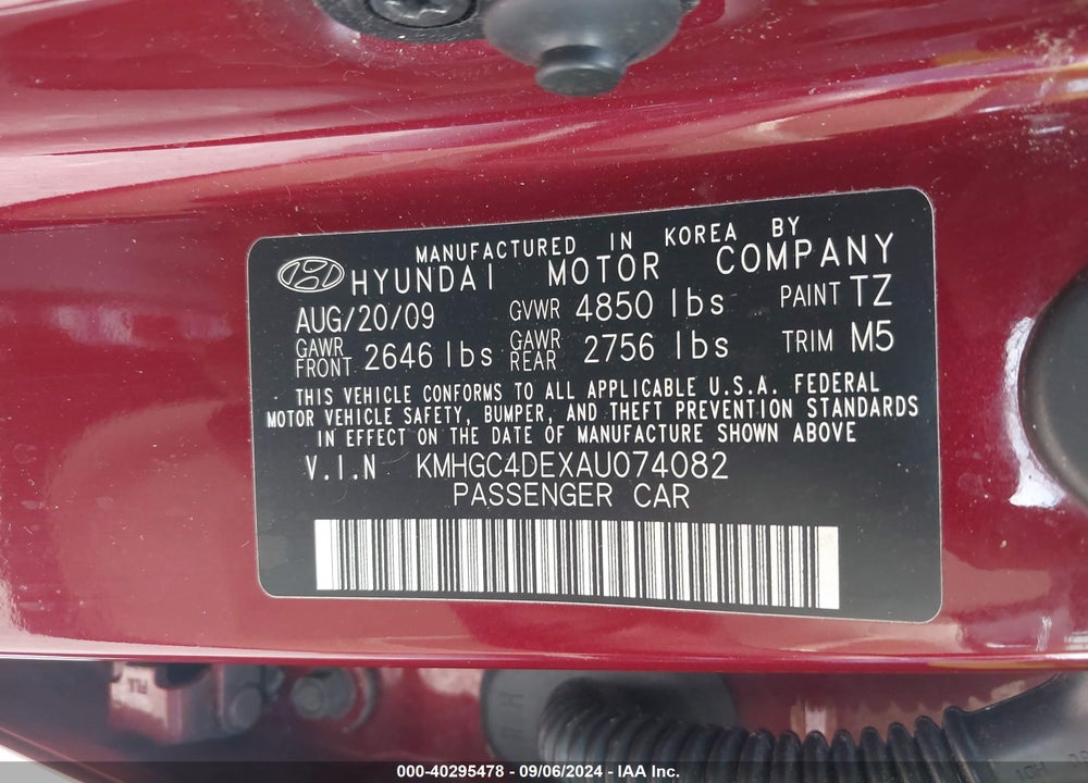 2010 HYUNDAI GENESIS 3.8 VIN: KMHGC4DEXAU074082