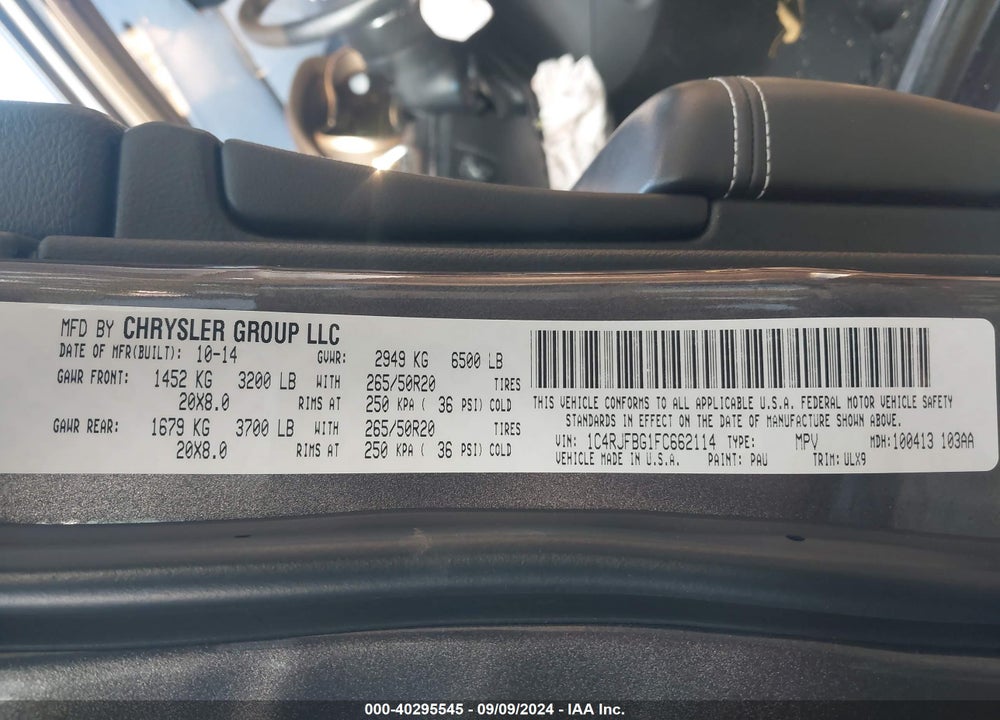 2015 JEEP GRAND CHEROKEE LIMITED VIN: 1C4RJFBG1FC662114