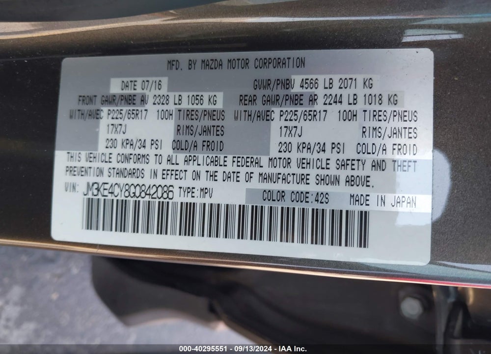 2016 MAZDA CX-5 TOURING VIN: JM3KE4CY8G0842086