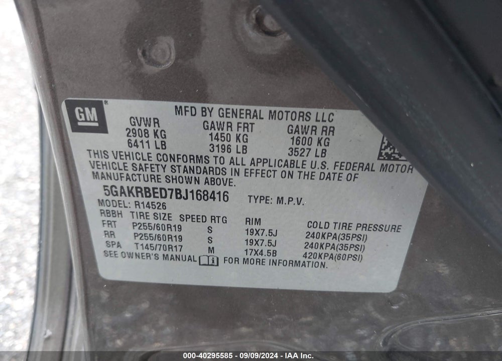 2011 BUICK ENCLAVE 1XL VIN: 5GAKRBED7BJ168416