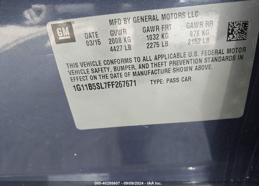 2015 CHEVROLET MALIBU LS VIN: 1G11B5SL7FF267671