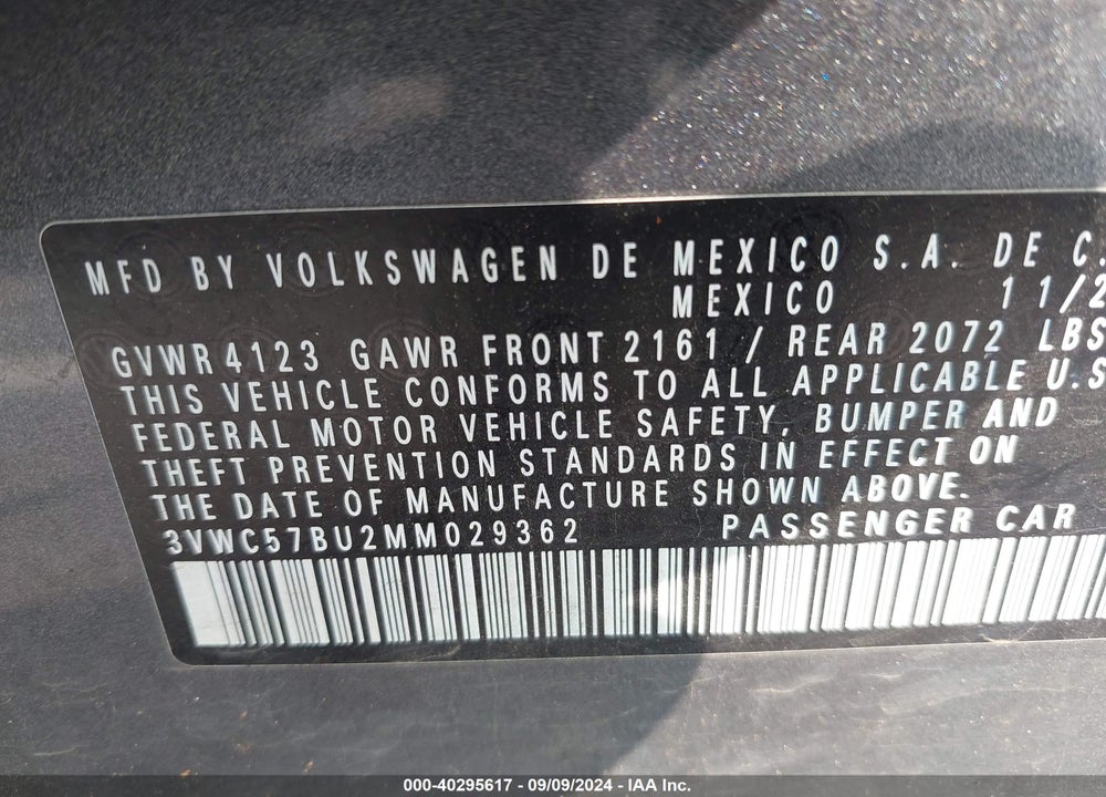 2021 VOLKSWAGEN JETTA 1.4T R-LINE/1.4T S/1.4T SE VIN: 3VWC57BU2MM029362