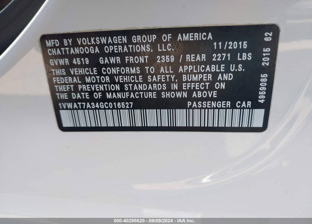 2016 VOLKSWAGEN PASSAT 1.8T S VIN: 1VWAT7A34GC016527